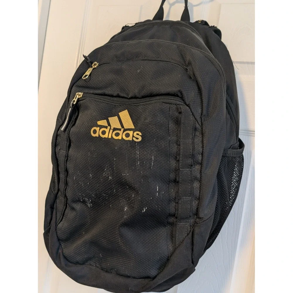 Adidas Backpack LoadSpring Black Gold Honeycomb Ripstop School Sports Bag NICE!